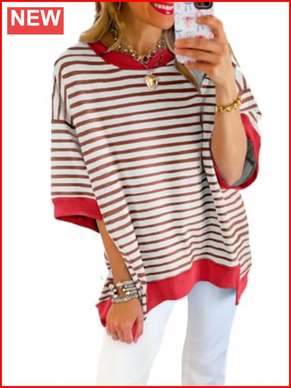 Oversized Striped Crewneck Sweatshirt Short Sleeve High Low Pullover